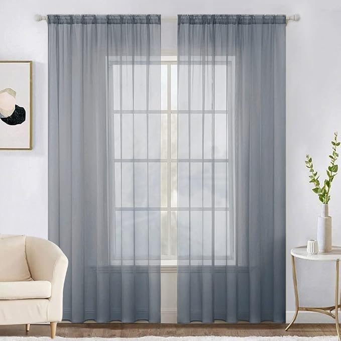 MIULEE 2 Panels Solid Color Sheer Window Curtains Elegant Window Voile Panels/Drapes/Treatment for Bedroom Living Room (54 X 84 Inches Dark Grey)