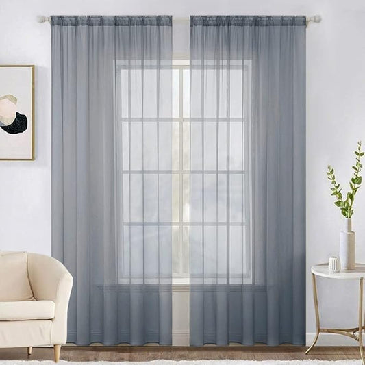 MIULEE 2 Panels Solid Color Sheer Window Curtains Elegant Window Voile Panels/Drapes/Treatment for Bedroom Living Room (54X108 Inches Dark Grey)