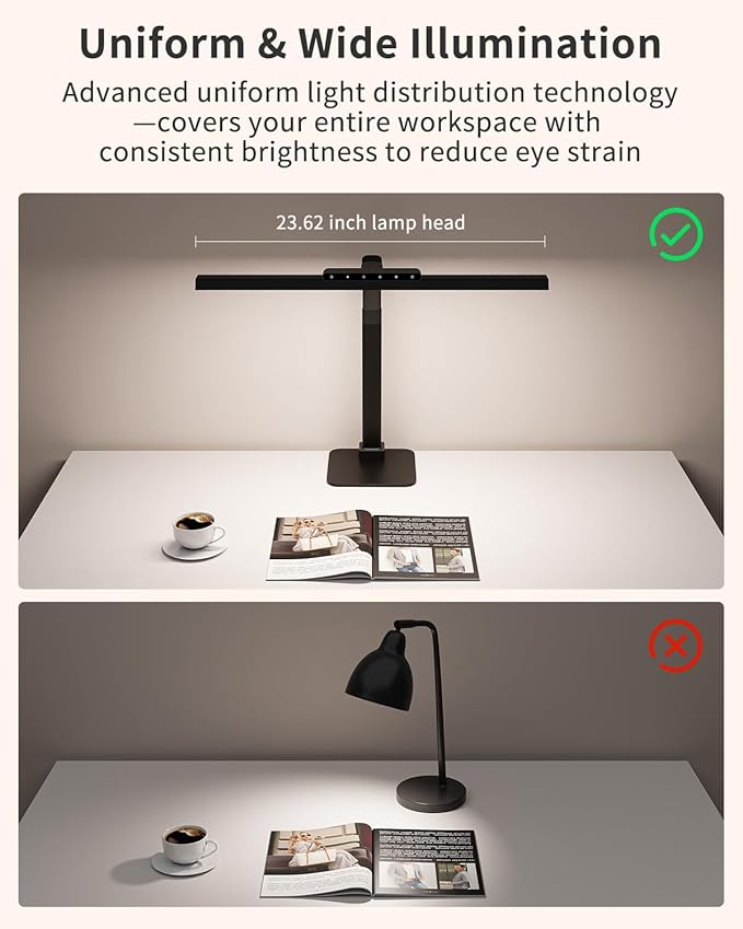 Desk Lamps for Office with Stable Base, 24W Touch Control Brightness Adjustable Tall Desk Lights, Eye-Caring Architect Task Light, Dimmable Brightness & Color Computer Lights for Desktop, Black