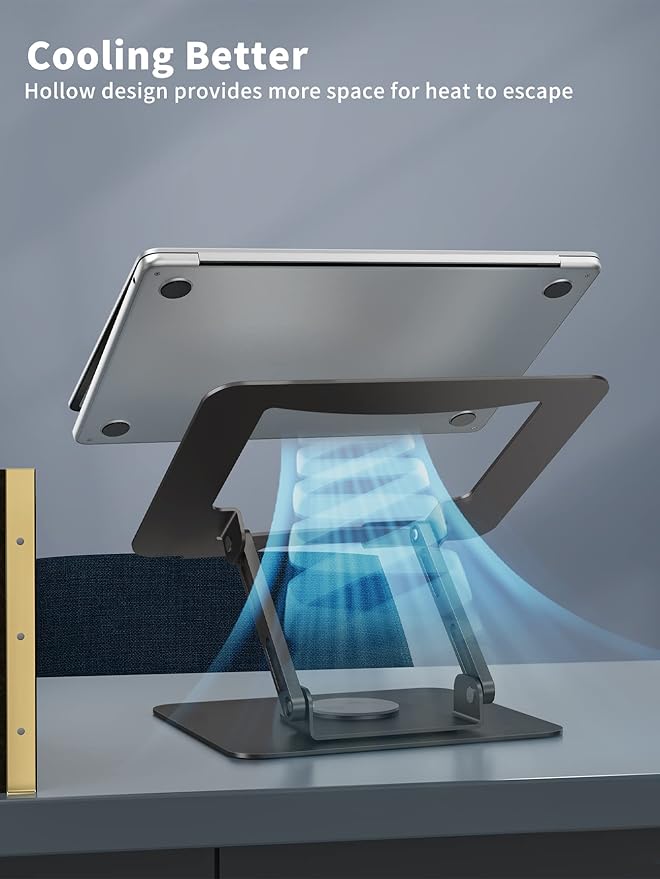 SOUNDANCE Laptop Stand with 360° Rotating Base, Ergonomic Computer Riser for Desk, Adjutable Height Muti-Angle, Foldable Laptop Mount, Stable Metal Holder Support 10-15.6" Notebook PC, Black