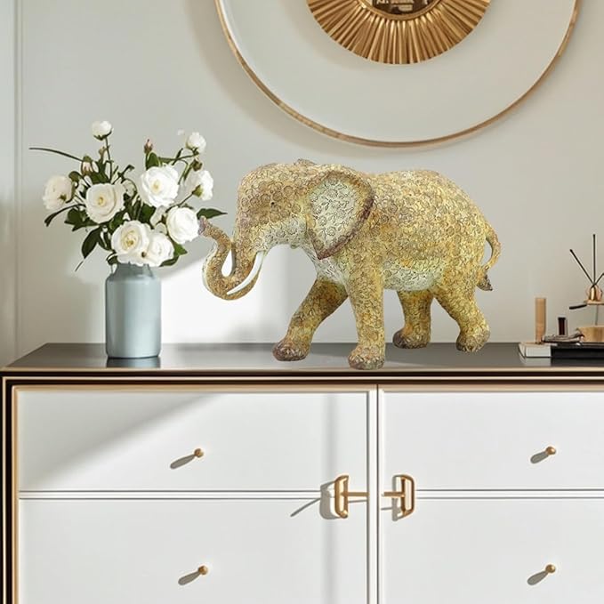 17-inch Resin Elephant Statue - Classic Decorative Sculpture for Home Decor, Living Room & Bookshelf Ornament