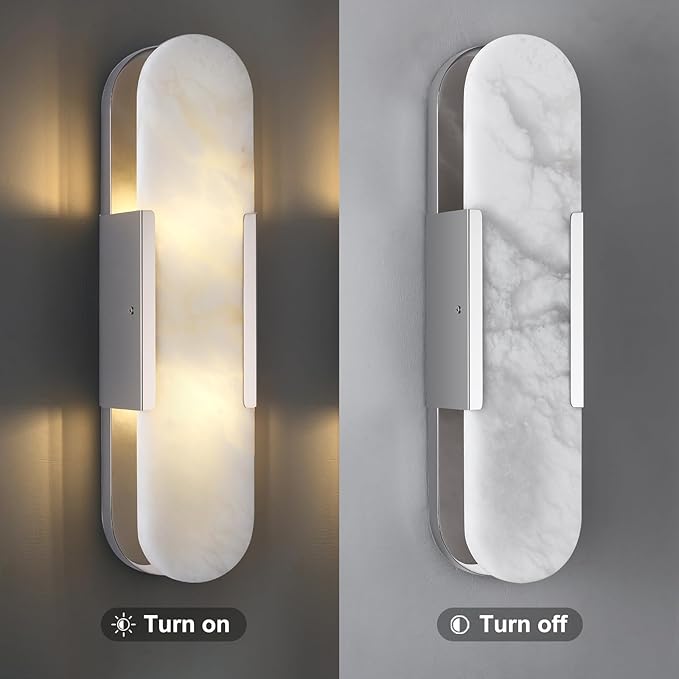 19.7inch Modern Marble Wall Sconces,Alabaster Sconces Indoor Bathroom Vanity Light Chrome Metal Wall Mount Light Fixtures for Stairs Bathroom Living Room Bedroom