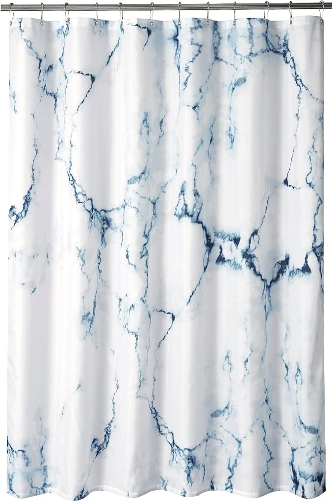 YOSTEV Marble Bathroom Shower Curtain,Blue and White Fabric Shower Curtain with Hooks,Unique 3D Printing,Decorative Bathroom Accessories,Water Proof,Reinforced Metal Grommets,Standard 72x72 Inches