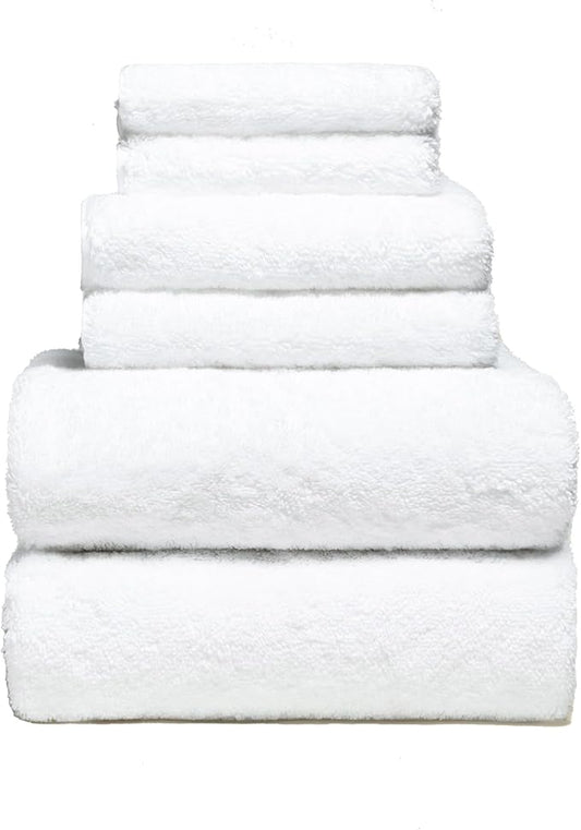 Italic Ultraplush 100% Australian Cotton Towels Standard 6 Piece Set, 2 Bath, 2 Hand, 2 Washcloths, 800GSM Lightweight, Highly Absorbent & Quick Drying Soft Resort Grade Towels (White)