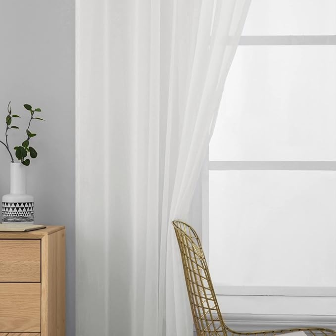 MIULEE 2 Panels Solid Color Sheer Window Curtains Elegant Window Voile Panels/Drapes/Treatment for Bedroom Living Room (54 X 102 Inches Ivory)
