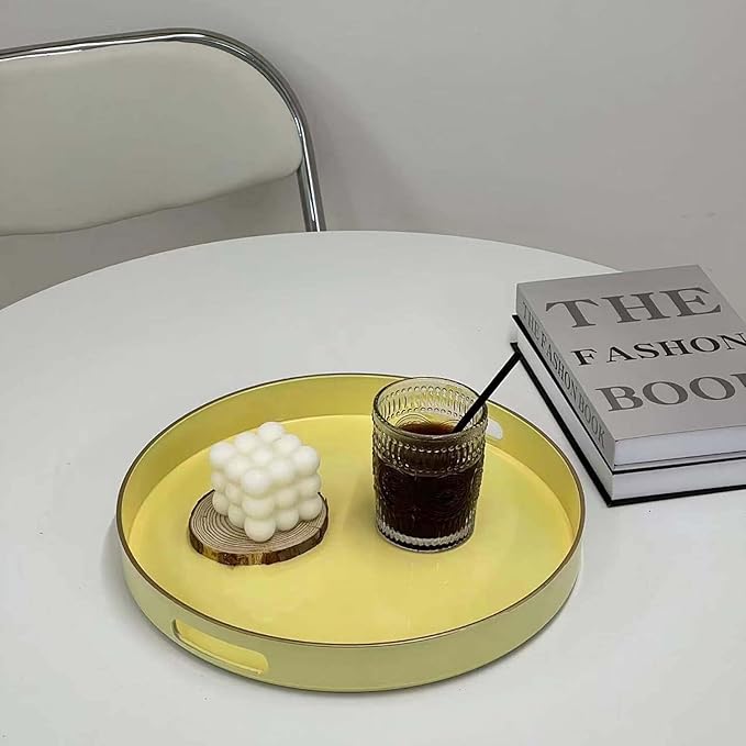 Zosenley Decorative Tray, Plastic Tray with Handles, Modern Vanity Tray and Serving Tray for Ottoman, Coffee Table, Kitchen and Bathroom, Size 13" (Light Yellow)