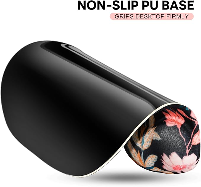 JIKIOU Mouse Pad, 2 Pack Ergonomic Mouse Pads with Comfortable Gel Wrist Rest Support and Smooth Cloth, Non-Slip PU Base for Easy Typing Pain Relief Durable and Easy to Clean Small Black Flowers