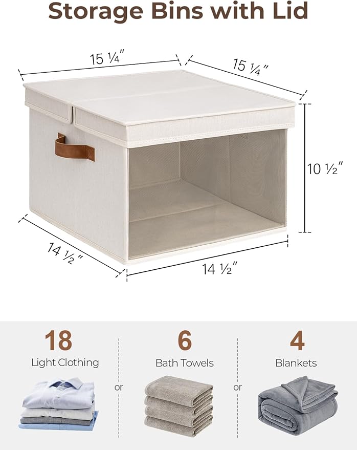 StorageWorks Storage Bins with Lid and Clear Window, Fabric Storage Boxes with Lids, Stackable Basket for Shelves, Closet Organizer and Storage Bins, Beige, Jumbo, 4-Pack