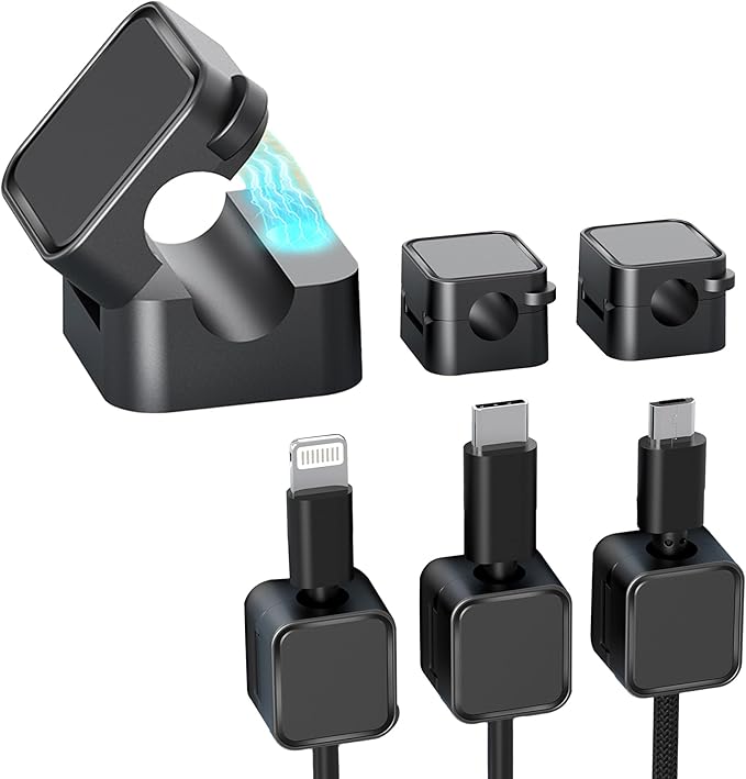 6 Pack Self Adhesive Mangetic Cable Clips, Cable Mangement, Cord Holder, Organizer for Desk, Wall, PC, Phone, Office, USB, Ethernet, Power Cords, Black, FILTERGUARIAN