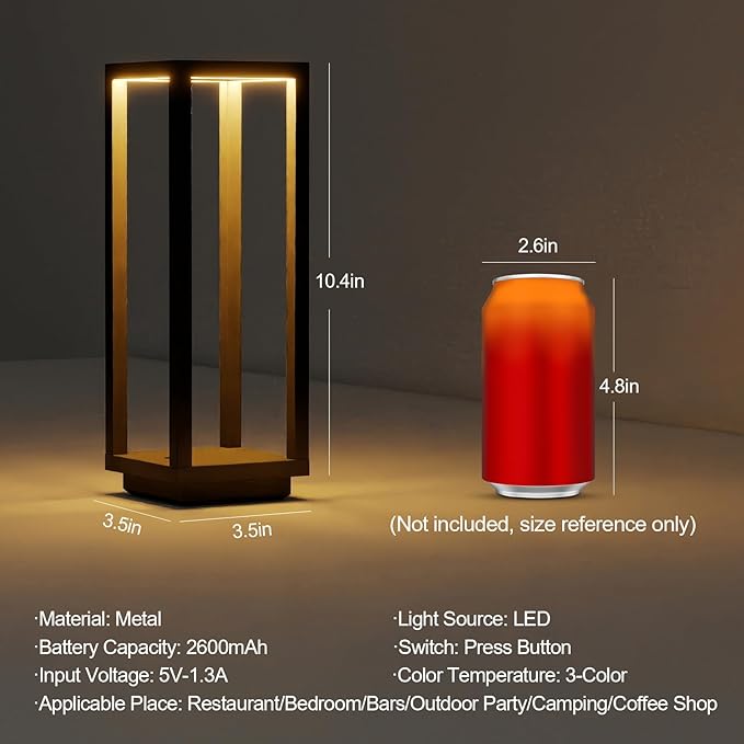 4 Pack Cordless Table Lamp Rechargeable, IP55 Waterproof, 60h Runtime Protable Outdoor Table Lamps, 3 Color Stepless Dimming Battery Powered Table Lamp for Dinner/Restaurant/Bedroom/Cafe