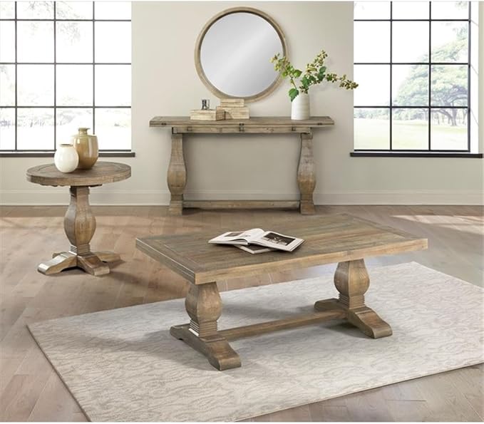 Napa Solid Wood Farmhouse Rustic Round End Side Living Room Table, Nightstand 26" W x 26" D x 25" H