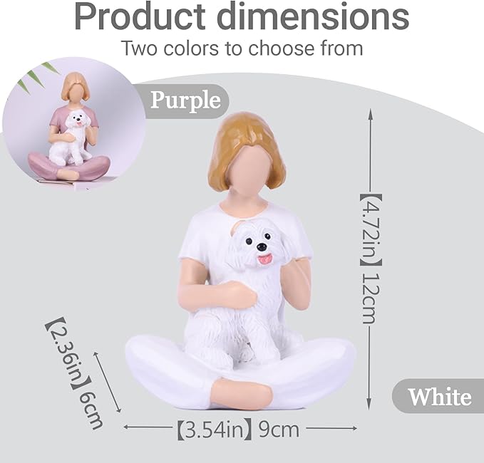 Girl and Dog Figurine Statue – Pet Memorial Gifts for Dog Lovers, Hand-Painted Resin Statue for Tabletop, Shelf, Desk Decor - Sympathy Gift for Birthday, Christmas, Thanksgiving – White