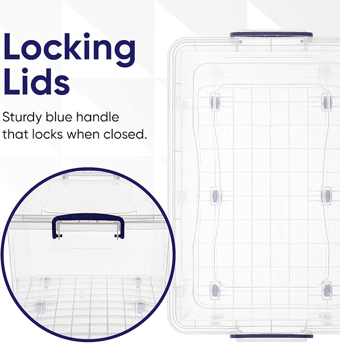 Superio Storage Containers With Wheels (3 Pack), Stackable Large Storage Containers With Lids, Durable Latches (44 Quart)