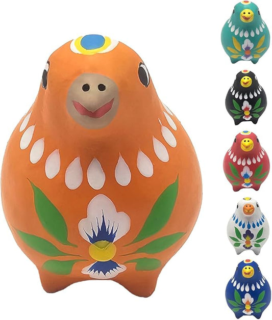 Decorative Clay Bird Figurines Hand-Painted Folk Art Design Collectible Smal Figurines Holiday Birthday Couples Friend Unique Gift Idea Decorative Home Art Table Bring Good Luck (Orange)