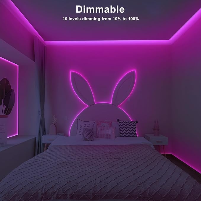 16.4ft Pink COB Led Strip Lights with RF Remote, Dimmable Bright Adhesive Indoor Led COB Light Strip for Cabinet, Painting, Room, Bed