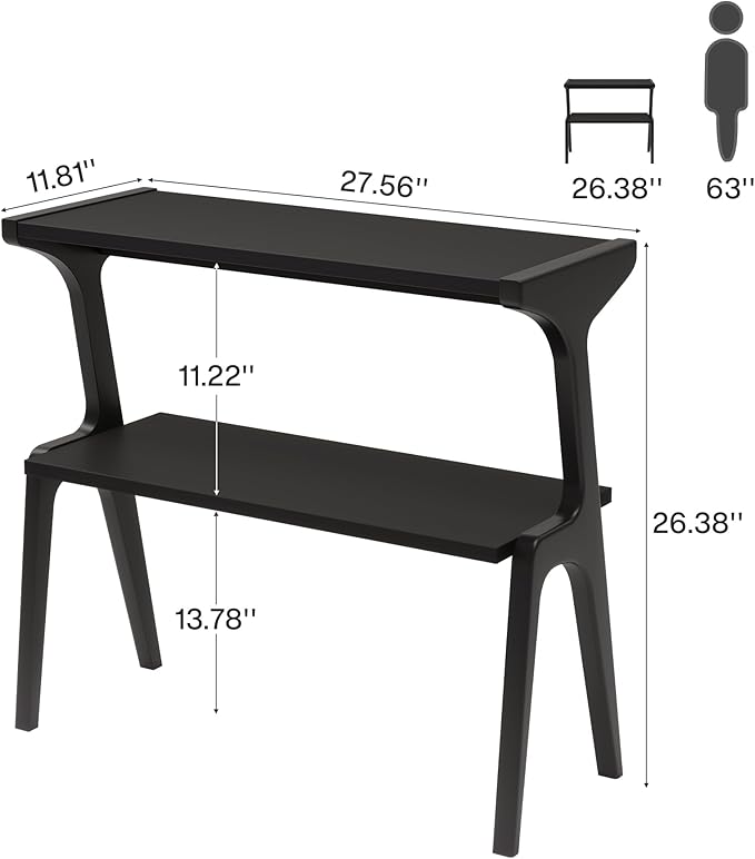 Tribesigns 2-Tier Wood End Table, Modern Narrow Sofa Side Table with Storage, Slim Wooden Bedside Table with Unique Legs for Bedroom, Living Room, Small Spaces, Easy Assembly, Black