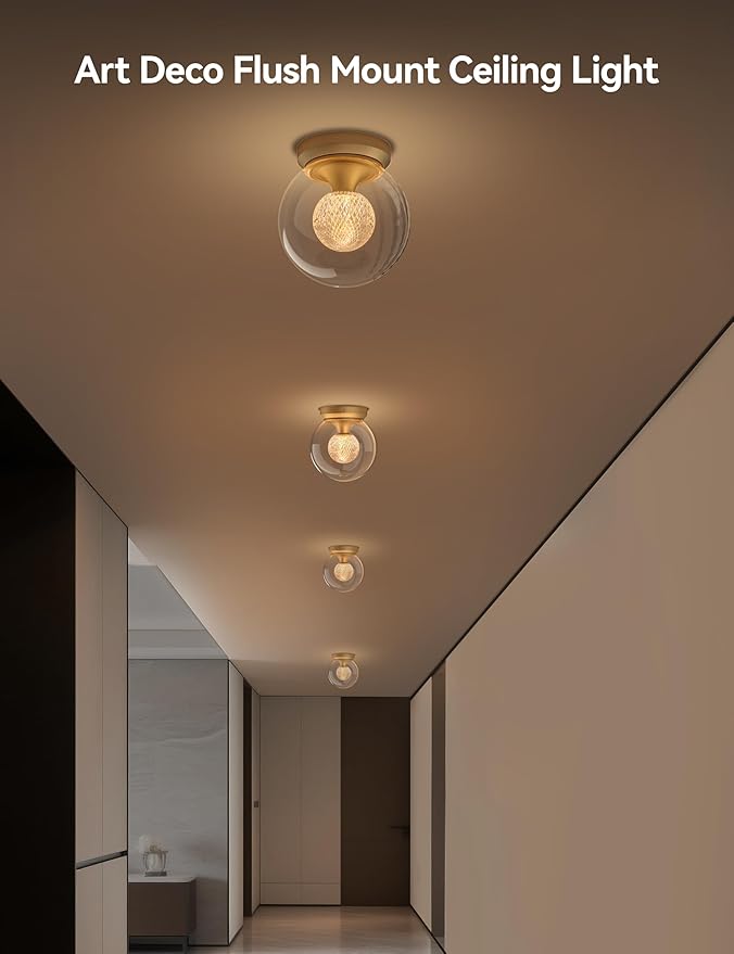 Tubicen Dual-Globe Wall Sconce Gold Dimmable Mid Century Modern Art Deco Wall Sconce 6.7in Glass Round Wall Light for Living Room Bedroom Bathroom Hardwired 3000K