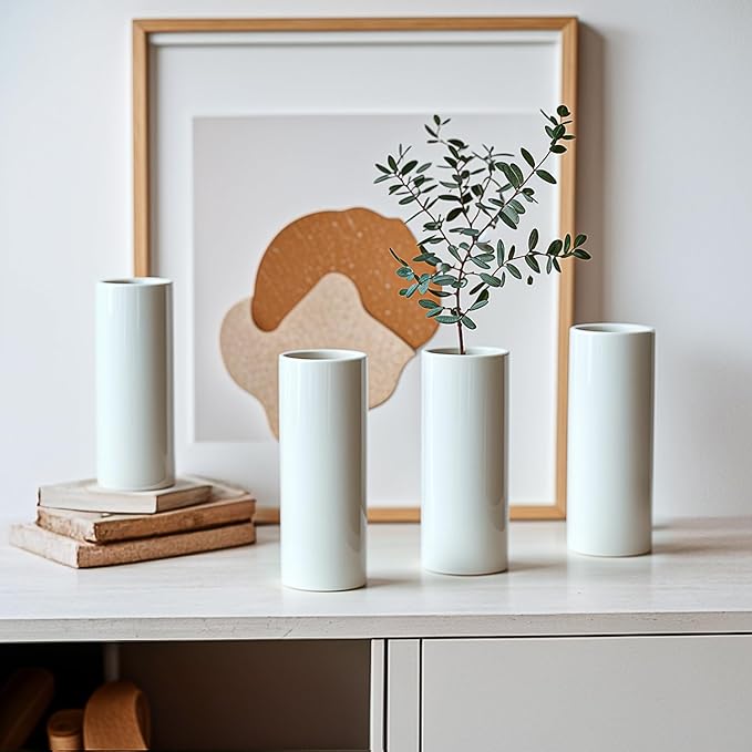 5.51'' Small Modern White Ceramic Vase Set of 10 for Living Room Bedroom Minimalist Fresh Flower Vases for Bouquet Fake Plant Home Decor Office Fireplace Centerpieces Nordic Style 10 Pack