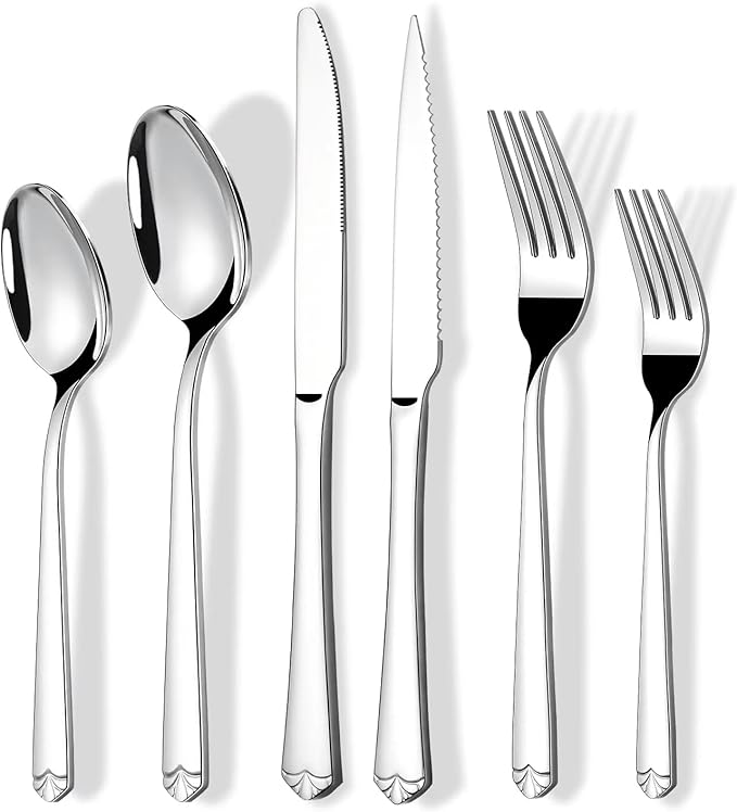 72 Piece Silverware Set with Steak Knives for 12, Prendcyx Stainless Steel Flatware Set, Food-Grade Tableware Cutlery Set Includes Forks Spoons Knives, Mirror Polished, Dishwasher Safe