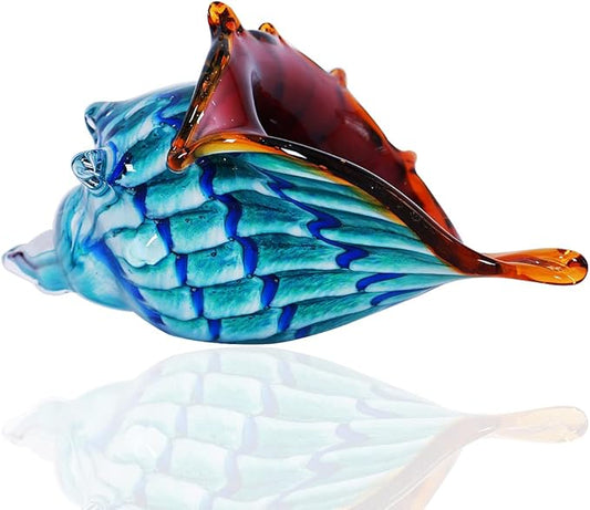 EUSTUMA Hand Blown Glass Conch Figurines Ornament,Sea Animal Ornament for Home Decor,Sea Animals Collection for Birthday Gift,Glass Seashell