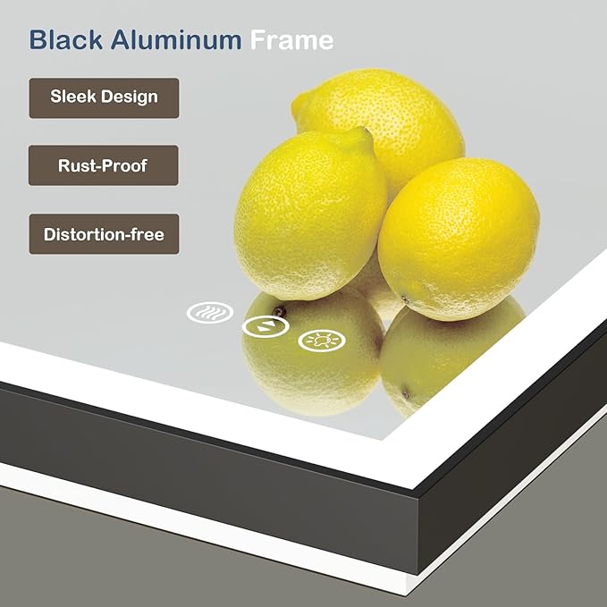 36x36 Inch LED Bathroom Mirror with Black Frame, Backlit and Front Lighted Bathroom Mirrors for Wall, Anti-Fog, Dimmable, Memory, Shatterproof, LED Vanity Mirror for Bathroom
