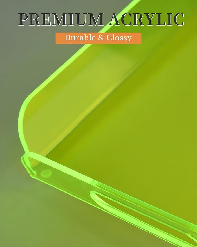 Neon Green Acrylic Tray 15x10.2 Inches - Eye-Catching Serving and Display Tray for Parties, Events, and Home Décor - Durable and Bright Organizer