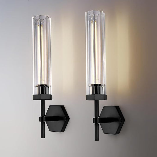 Crystal BathroomVanity Wall Sconces Set of Two Black Modern Bathroom Wall Sconces,12.59in Crystal Vanity Lights Fixture,Indoor Sconces Wall Lighting For Bedroom,Hallway,Staircase,Living room