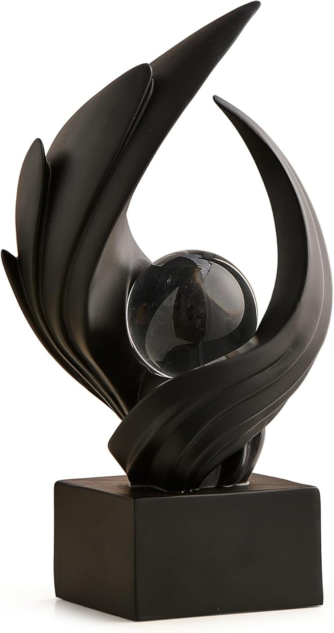 Abstract Art Sculpture, Resin Gold Decorative Statue, Modern White Ornaments for Living Room, Decorativas Modernas for Coffee Table, Entryway & Office Collectibles (Black)