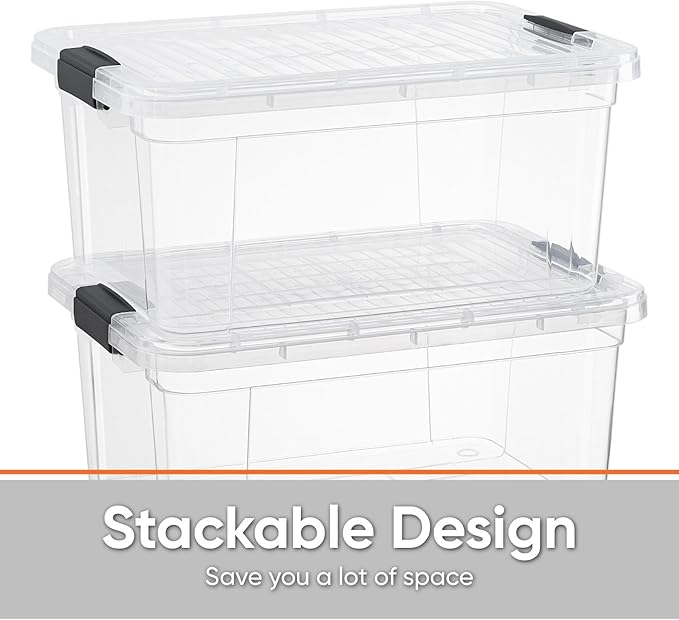 Superio Storage Bins with Lids- 3 Pack, 1.85 Qt Clear Boxes for Organizing, Stackable Plastic Containers- BPA Free, Non-Toxic, Odor Free, Organizer for Home, Office, Dorm