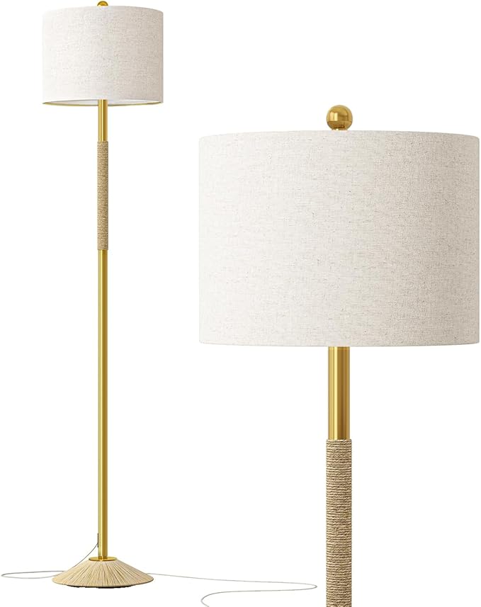 Oneach 63” Modern Floor Lamp for Living Room, Gold Boho Standing Lamp with Unique Rope Design, Rotary Switch, Farmhouse Tall Lamps for Bedroom Office Dining Room (Without Bulb)