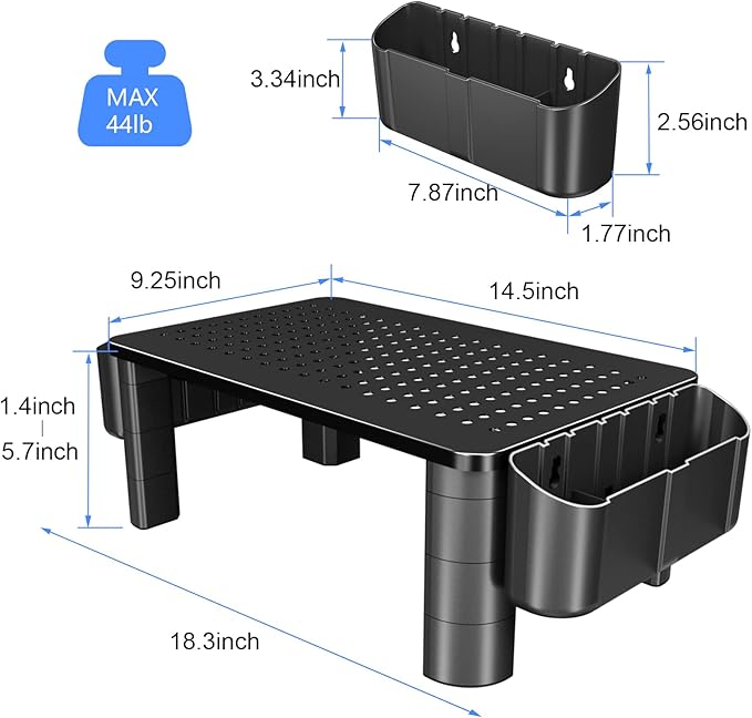 Pholiten Monitor Stand with Storage Drawer | Desk Organizer Riser for Computer Screens, Laptops | Office & Home Workspace Solution, 44lbs Capacity Weight，Black