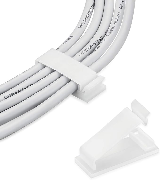 50Pack Self Adhesive Cable Management Clips, Cable Organizers Wire Clips Cord Holder for TV PC Laptop Ethernet Cable Desktop Home Office Indoor/Outdoor