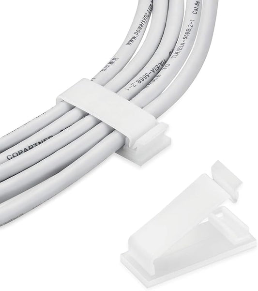 50Pack Self Adhesive Cable Management Clips, Cable Organizers Wire Clips Cord Holder for TV PC Laptop Ethernet Cable Desktop Home Office Indoor/Outdoor