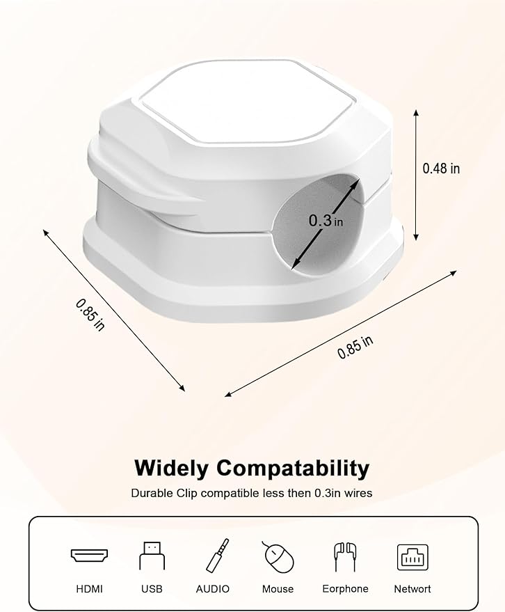 8 Pack Cord Holder - Magnetic Cable Clips - Cord Holder for Nightstand - Cord Organizer for Desk, Magnetic Cord Organizer, for Desk, Nightstand, Phone Charger, Computer, Home, Office, Car (White)