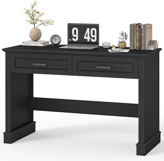 Farmhouse Executive Desk, 48 Inch Computer Desk with 2 Drawers, Simple Home Office Writing Desk Workstation for Bedroom Study Small Spaces, Black