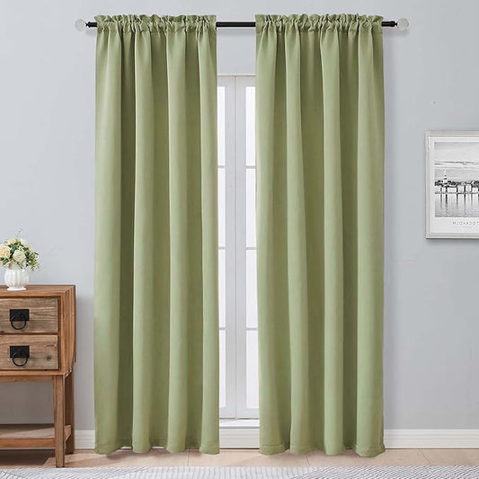 Aiyufeng Sage Green Blackout Curtains for Bedroom 96 Inches Long 2 Panels, Solid Thermal Insulated, Energy Saving Living Room Window Treatment Curtains Blackout Drapes, W40 x L96 Inch, Sage