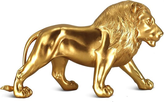 12" Decoration Collectible Gold Lion Statue, Desk Decor, Room Decor, Home Decor, Modern Art Sculpture, Handmade Resin Animal Statue, Gift for Women，Brother，Friend