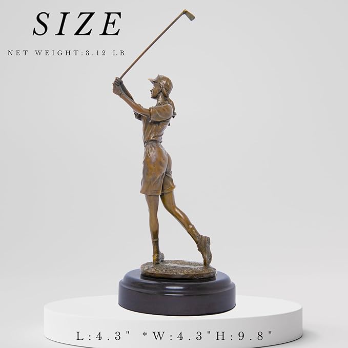 9.8" Bronze Golfer Girl Statue, Golf Figurines Bronze Statues and Sculptures Handmade Art Collectible for Home Office Decor