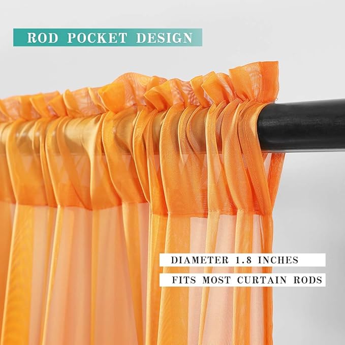 MIULEE Short Sheer Curtains 30 Inch Length for Kitchen Bathroom Cafe Half Window Treatment, Rod Pocket Tier Fall Curtains 2 Panels, 29x30 Inches Long, Orange