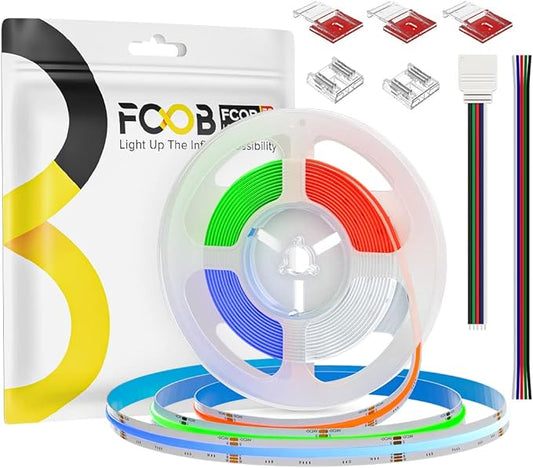 COB LED Strip RGBW 6000K 9.86FT 896LEDs/m DC24V Color Changing Flexible High Density Uniform LED Tape Light 12mm for Under Cabinet (No Power/Controller)