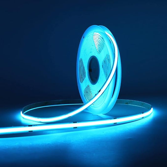 High Bright Cold Blue COB LED Light Strip Decorative Self Adhesive LED Tape DC 24V 480LEDs/m 16.4FT/5M CRI 90 Ribbon Lights for Home Kitchen Bedroom Bar Decor (DC24V, Without Power Supply)