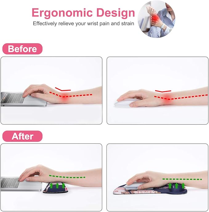 MOSISO Wrist Rest Support for Mouse Pad & Keyboard Set, Peony Ergonomic Mousepad Non-Slip Base Home/Office Pain Relief & Easy Typing Cushion with Neoprene Cloth & Raised Memory Foam, Blue