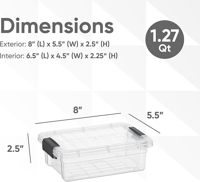Superio Clear Storage Boxes with Lids, 1.27 Quart Plastic Container Bins for Organizing, Stackable Crates, BPA Free, Non Toxic, Odor Free, Organizers for Home, Office and Dorm, 5 Pack