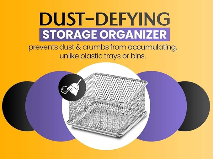 YBM HOME Silver Mesh Drawer Cabinet and or Shelf Organizer Bins, School Supply Holder Office Desktop Organizer Basket (1, 3x3x2 Inch)