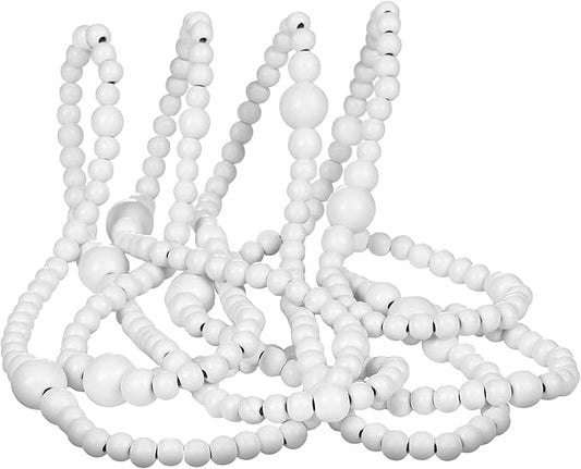 12 Feet Christmas Wooden Beads Garland Round Craft Farmhouse Vintage Wood Bead Garlands for Xmas Decoration Supplies(White)