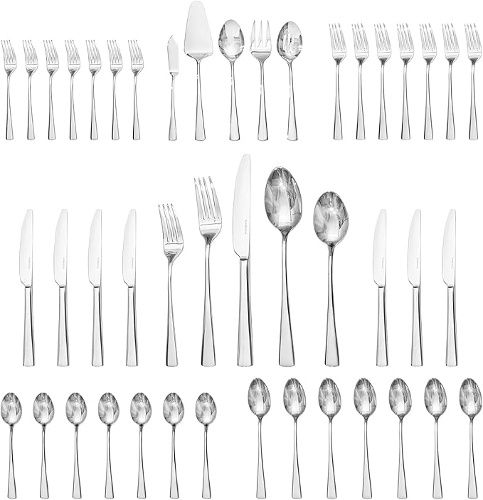 KINGSTONE Silverware Set for 8, 45-Piece Forged 18/10 Stainless Steel Flatware Set with Serving Utensils, Mirror Finish Cutlery Set Dishwasher Safe for Home, Restaurant, Wedding, Party