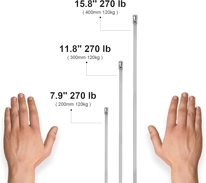 OFFO Metal Zip Ties 100 Pcs 15.8 in Premium Heavy Duty Stainless Steel Wire Multifunctional Locking Exhaust Wrap Flexible Durable