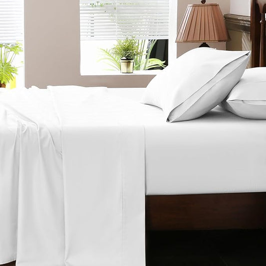 Extra Deep Pocket King Sheets 18-24 Inch 100% Egyptian Cotton 1000 Thread Count Sateen Weave Soft Breathable 4 Pieces（King，White）