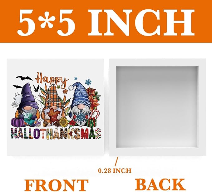 Happy HallowThanks Fall Desk Gnome Rustic Wooden Box Thanksgiving Gnome Decorations for Home Pumpkin Decor Halloween Christmas Farmhouse Harvest Autumn Wood Sign for Shelf Tiered Tray