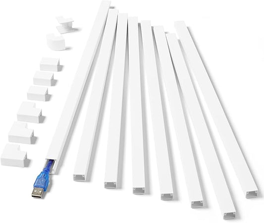 One-Cord Hider Kit, 126in Cable Covers for Wires on Wall, Mini Wire Hider for Wall Mounted TV, White Cable Raceway, Paintable Cord Cover Cable Management for Home Office, 8 x L15.7in W0.6in H0.4in